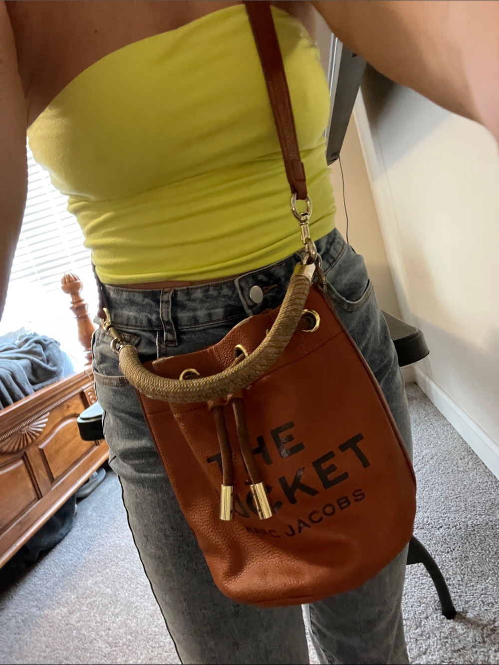 Original Worn Marc Jacobs Orange Drawstring Bucket Bag with Braided Handle - Picture 3 of 14